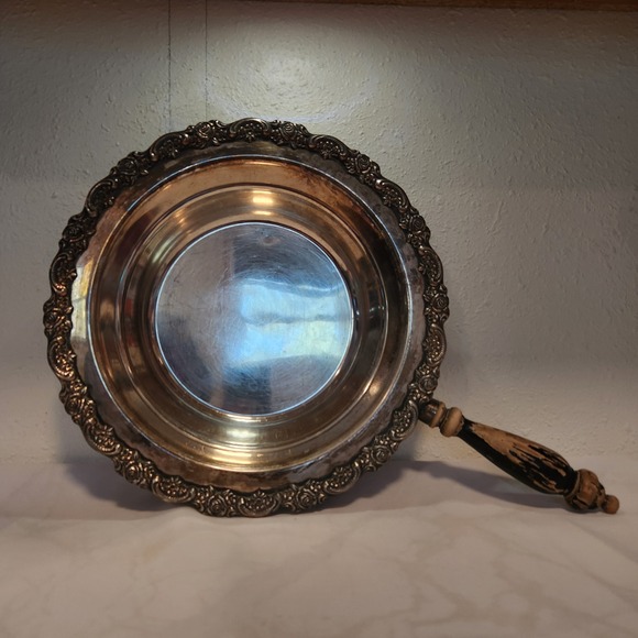 Vintage Onieda Chafing Dish‎ Round Decorative Trim Wooden Handle Made USA No Lid - Picture 1 of 9